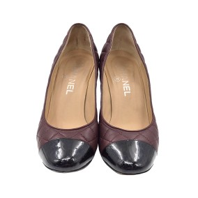 샤넬 투톤 퀼팅 웨지 펌프스