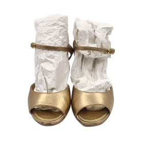 샤넬 골드 펄 웨지 오픈토 구두